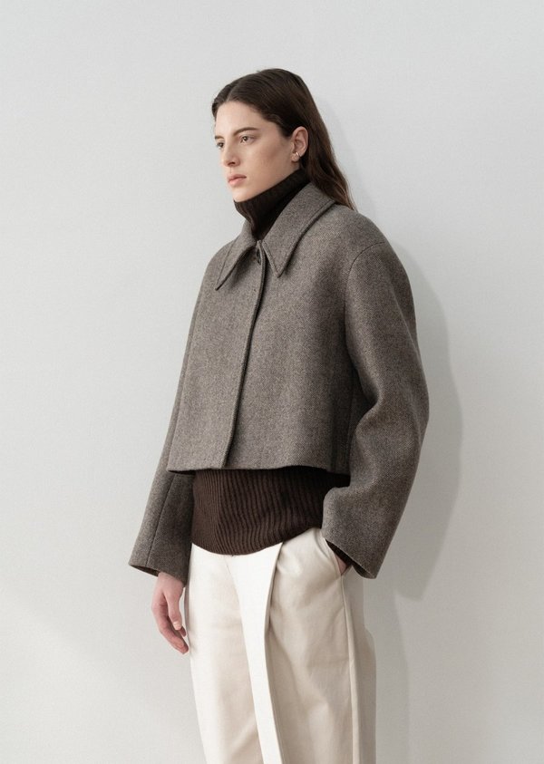 Amomento Wide Crop Coat - Brown Herringbone Amomento Wide Crop Coat - Brown Herringbone