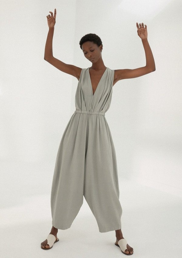 Linen Jumpsuit, Silver Blue Linen Jumpsuit, Silver Blue