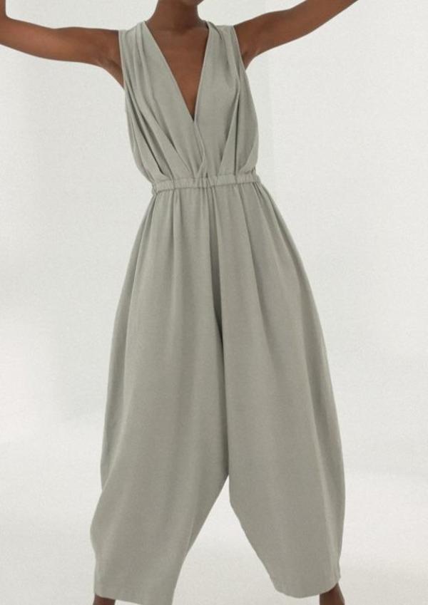 Linen Jumpsuit, Silver Blue Linen Jumpsuit, Silver Blue