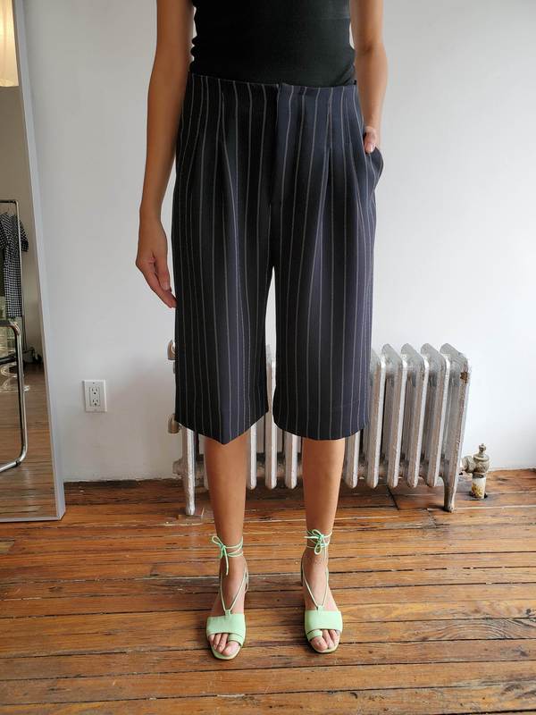 Nomia Pleated Shorts - Black/Ivory Pinstripe Nomia Pleated Shorts - Black/Ivory Pinstripe