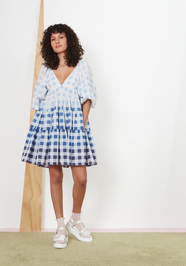 Staud Mini Meadows Dress - Blue Gingham | Garmentory Staud Mini Meadows Dress - Blue Gingham | Garmentory
