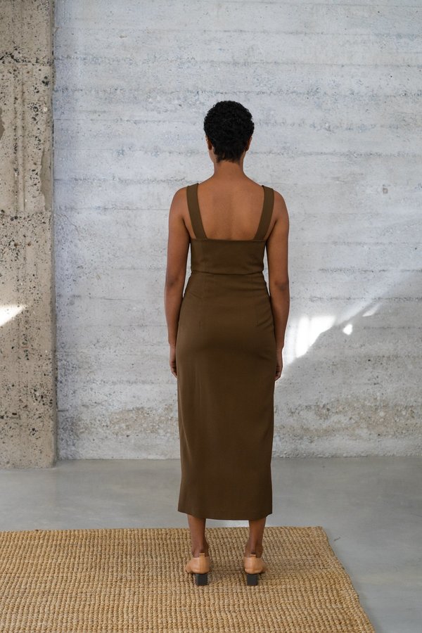 Waltz Bralette Wool/Viscose Twill Dress - Bronze Waltz Bralette Wool/Viscose Twill Dress - Bronze