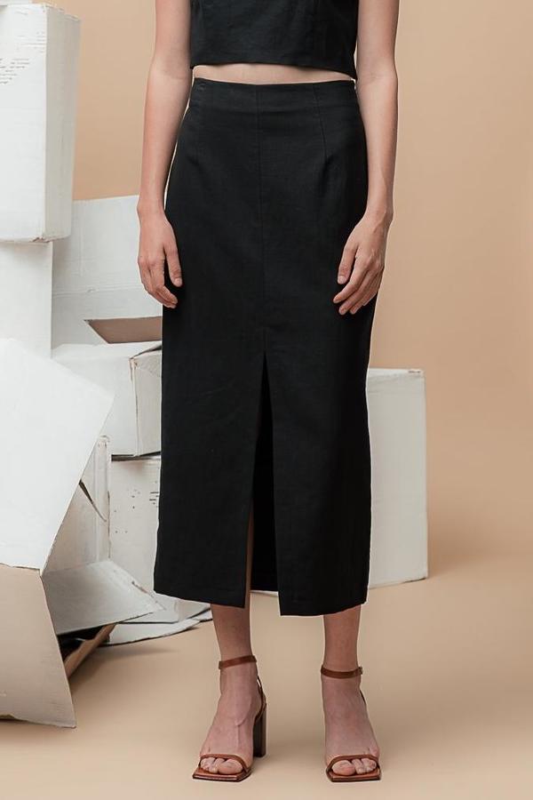 Waltz High-Waisted Linen Long Skirt - Black Waltz High-Waisted Linen Long Skirt - Black