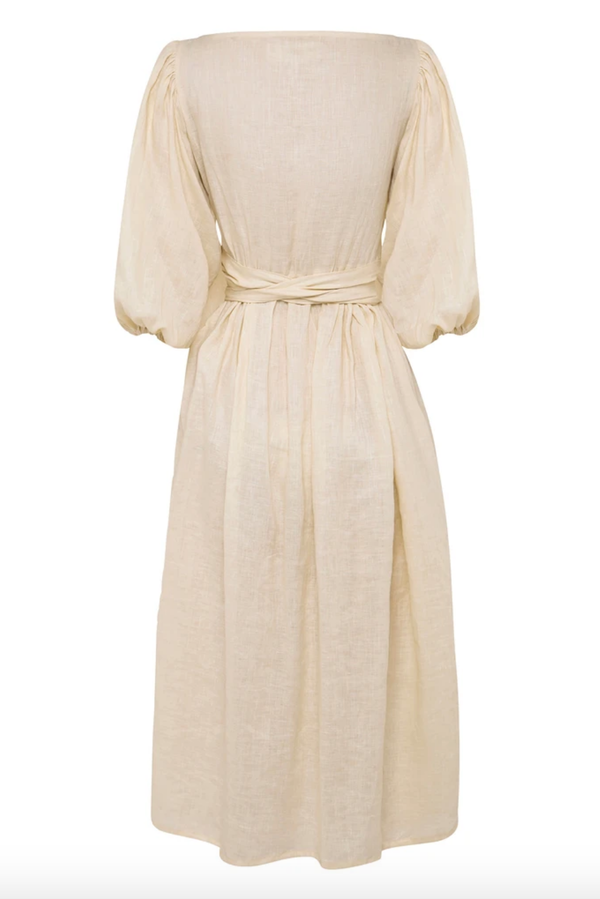 knee length dresses for ladies Linen Puff Sleeve Dress, Stylish Linen Wrap Dress for Women, Midi Dress for Women, Bishop Sleeve Dress, Linen Wedding Dress, Formal Dress, Xs /