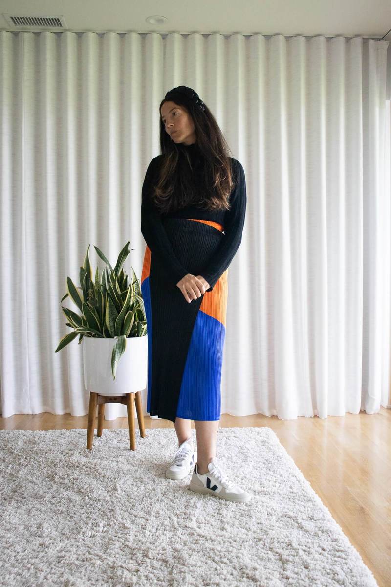 Issey Miyake Pleats Please Collage Skirt - Orange | Garmentory