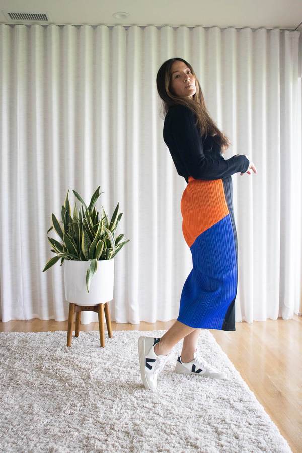 Issey Miyake Pleats Please Collage Skirt - Orange | Garmentory