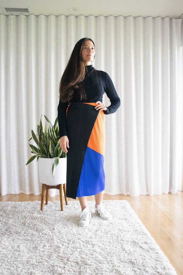 Issey Miyake Pleats Please Collage Skirt - Orange | Garmentory
