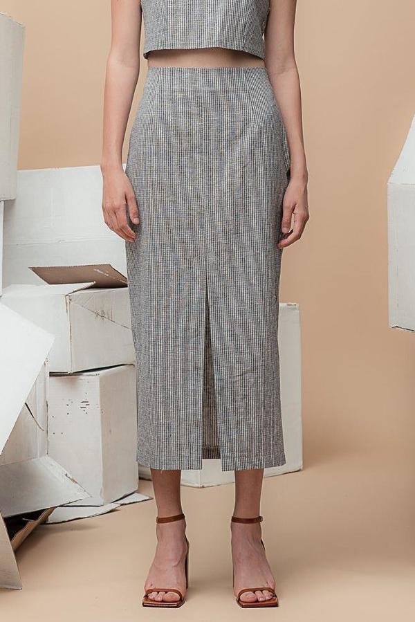 Waltz High-Waisted Long Skirt - Black/White Micro-Check Waltz High-Waisted Long Skirt - Black/White Micro-Check