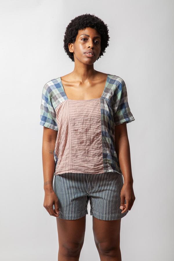 Gravel & Gold Cielo Top - Mixed Plaids Gravel & Gold Cielo Top - Mixed Plaids