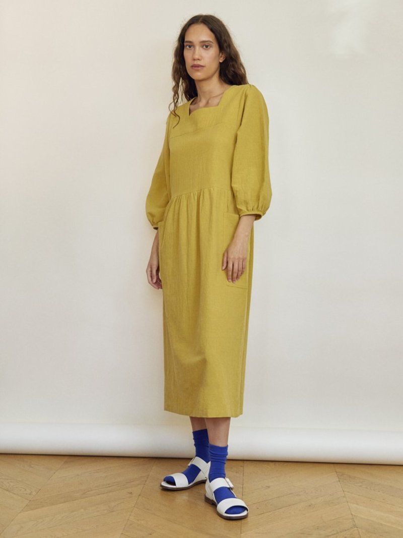 lotte embroidered midi dress Lotte Dragonfly Embroidered Linen Dress In Lavender by Miguelina