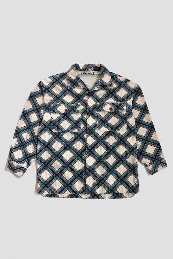 Vintage Diamond Plaid Corduroy Button Up - Aqua Vintage Diamond Plaid Corduroy Button Up - Aqua