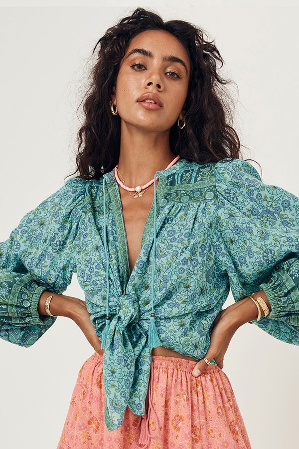 Sundown Blouse-Turquoise Sundown Blouse-Turquoise
