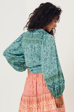 Sundown Blouse-Turquoise Sundown Blouse-Turquoise