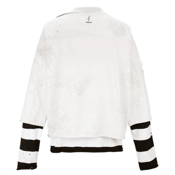 Panelled Distressed Double Layer Long-Sleeve T-shirt 'Black / White' Panelled Distressed Double Layer Long-Sleeve T-shirt 'Black / White'