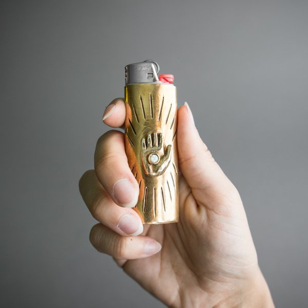 Brass and Opal Palmistry Lighter Case Brass and Opal Palmistry Lighter Case