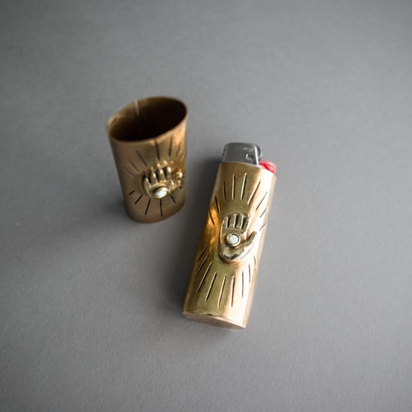 Brass and Opal Palmistry Lighter Case Brass and Opal Palmistry Lighter Case