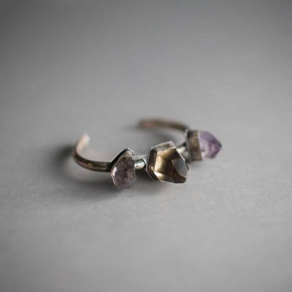 Citrine, Amethyst Tall Crystal Cuff Bracelet Citrine, Amethyst Tall Crystal Cuff Bracelet