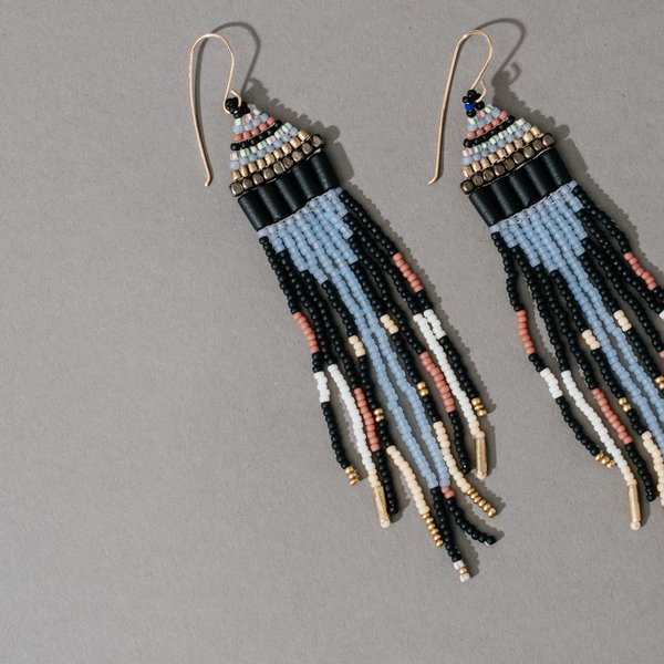 Dangler Earrings with Black, Gold, Mauve and Sky Blue Beads Dangler Earrings with Black, Gold, Mauve and Sky Blue Beads