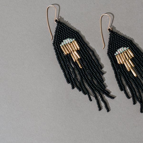 Dangler Earrings with Upside Down Gold Triangle- Black Dangler Earrings with Upside Down Gold Triangle- Black