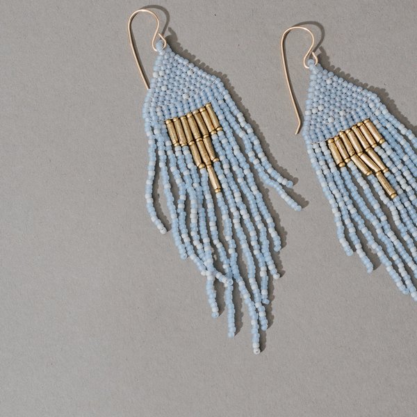 Dangler Earrings with Upside Down Gold Triangle- Sky Blue Dangler Earrings with Upside Down Gold Triangle- Sky Blue
