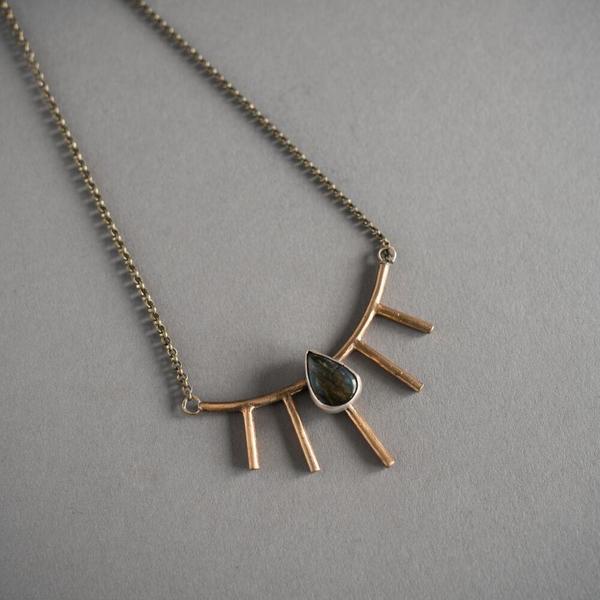 Large Bronze Sunray Necklace with Labradorite Large Bronze Sunray Necklace with Labradorite