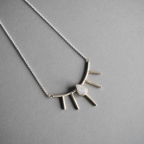 Large Silver Sunray Necklace w/ Moonstone Large Silver Sunray Necklace w/ Moonstone