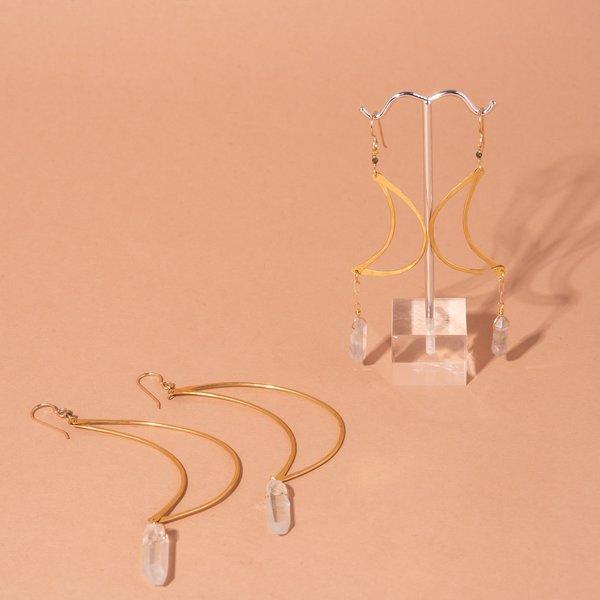 Moon Earrings With Crystal Quartz Moon Earrings With Crystal Quartz