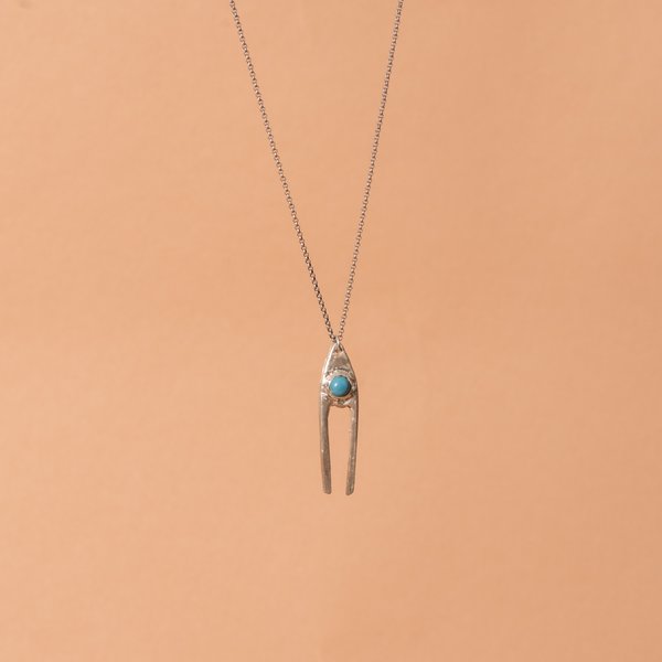 Silver Dual Pendant Necklace with Turquoise Silver Dual Pendant Necklace with Turquoise