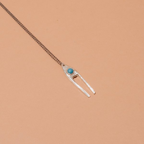 Silver Dual Pendant Necklace with Turquoise Silver Dual Pendant Necklace with Turquoise