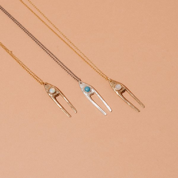 Silver Dual Pendant Necklace with Turquoise Silver Dual Pendant Necklace with Turquoise