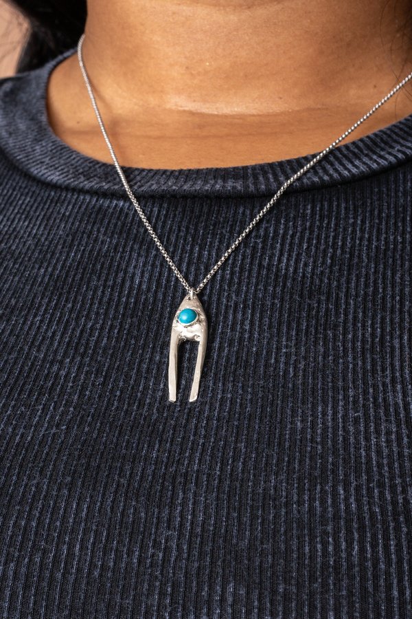 Silver Dual Pendant Necklace with Turquoise Silver Dual Pendant Necklace with Turquoise