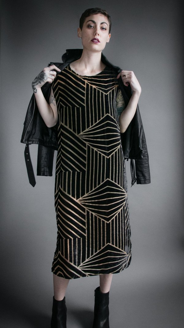 Velvet Burnout Flounce Dress - Geometric Velvet Burnout Flounce Dress - Geometric