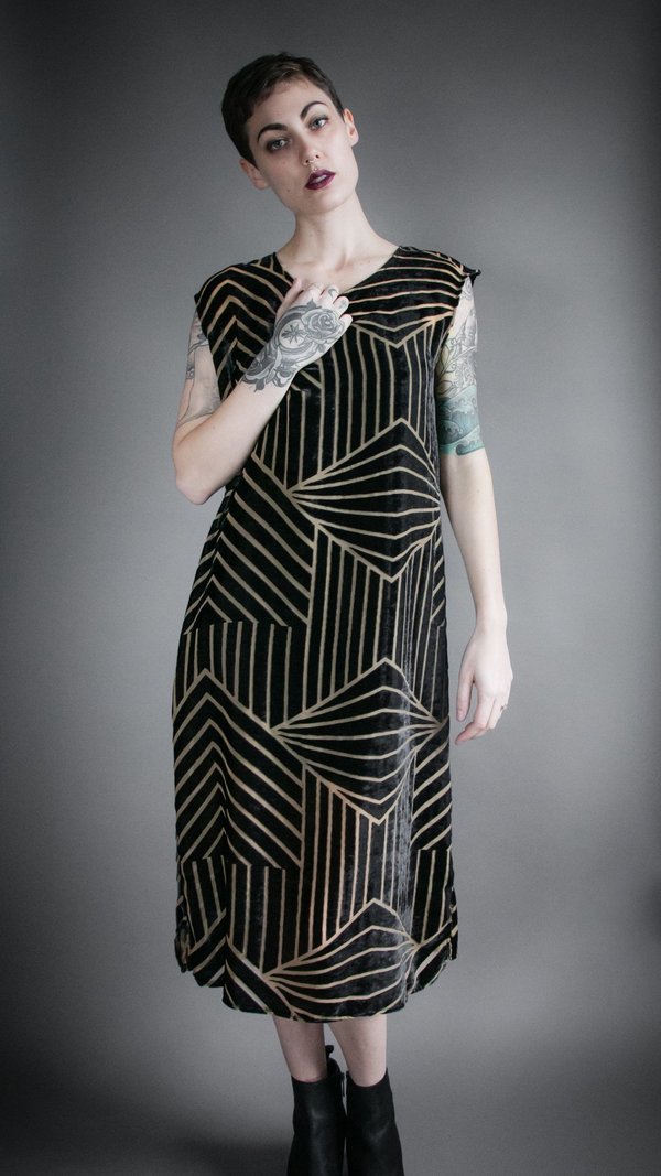 Velvet Burnout Flounce Dress - Geometric Velvet Burnout Flounce Dress - Geometric