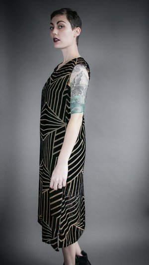 Velvet Burnout Flounce Dress - Geometric Velvet Burnout Flounce Dress - Geometric