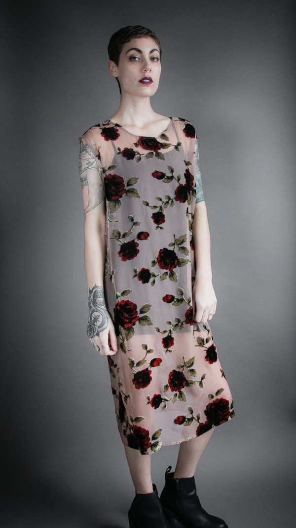 Velvet Burnout Flounce Dress - Rose Velvet Burnout Flounce Dress - Rose