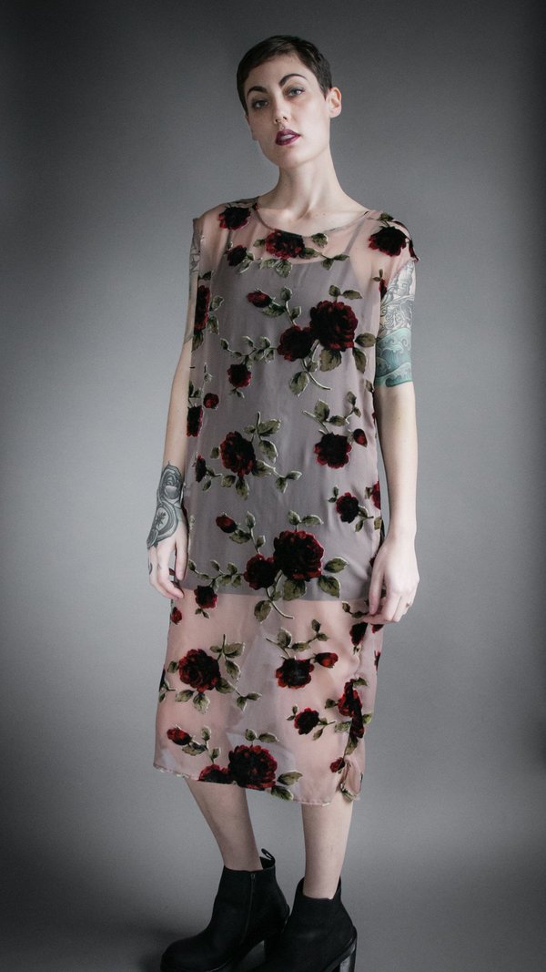 Velvet Burnout Flounce Dress - Rose Velvet Burnout Flounce Dress - Rose