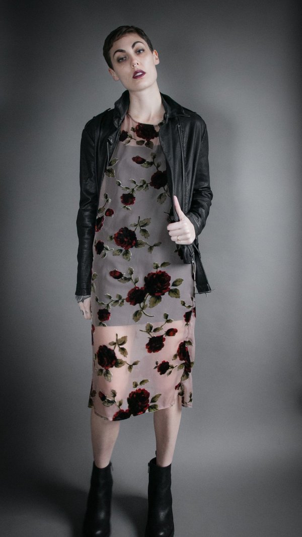 Velvet Burnout Flounce Dress - Rose Velvet Burnout Flounce Dress - Rose