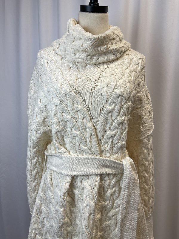 Vintage Free People Cable Knit Belted Sweater Dress - cream Vintage Free People Cable Knit Belted Sweater Dress - cream