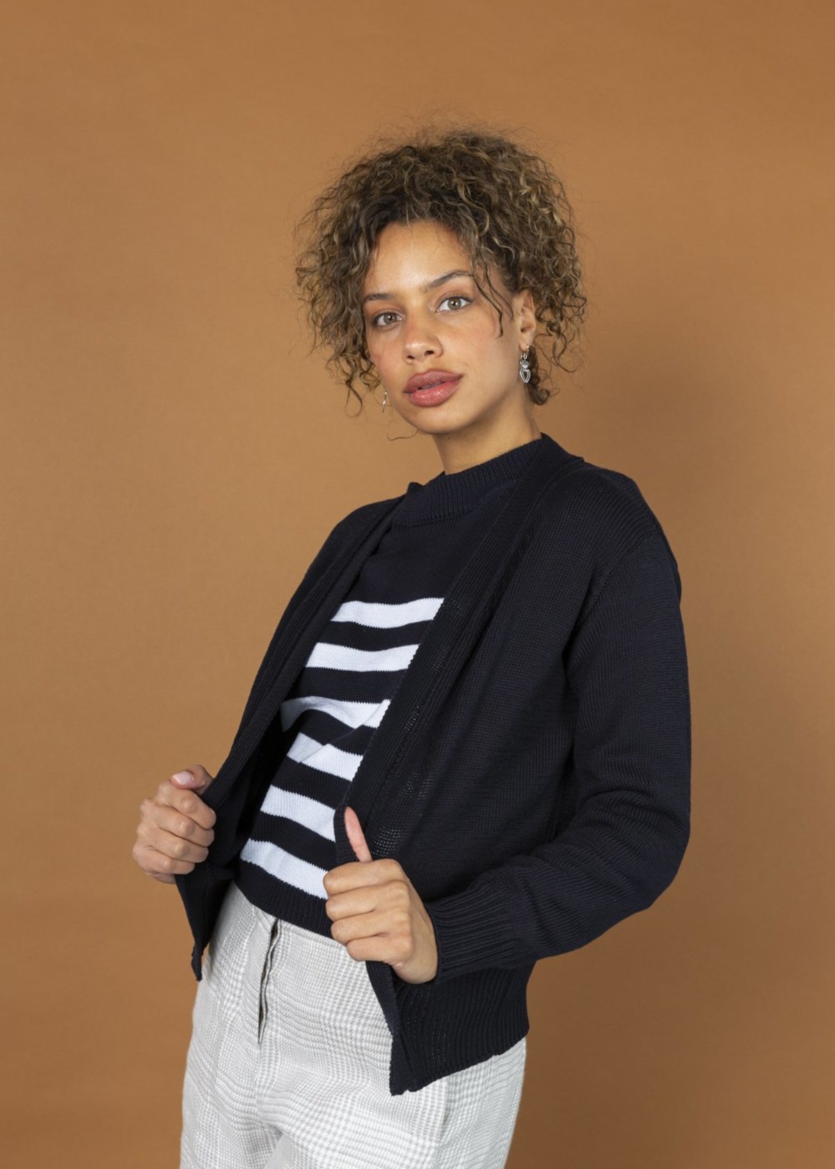 MJ. Watson Open Front Cotton Cardigan - navy - Image 2 of 5