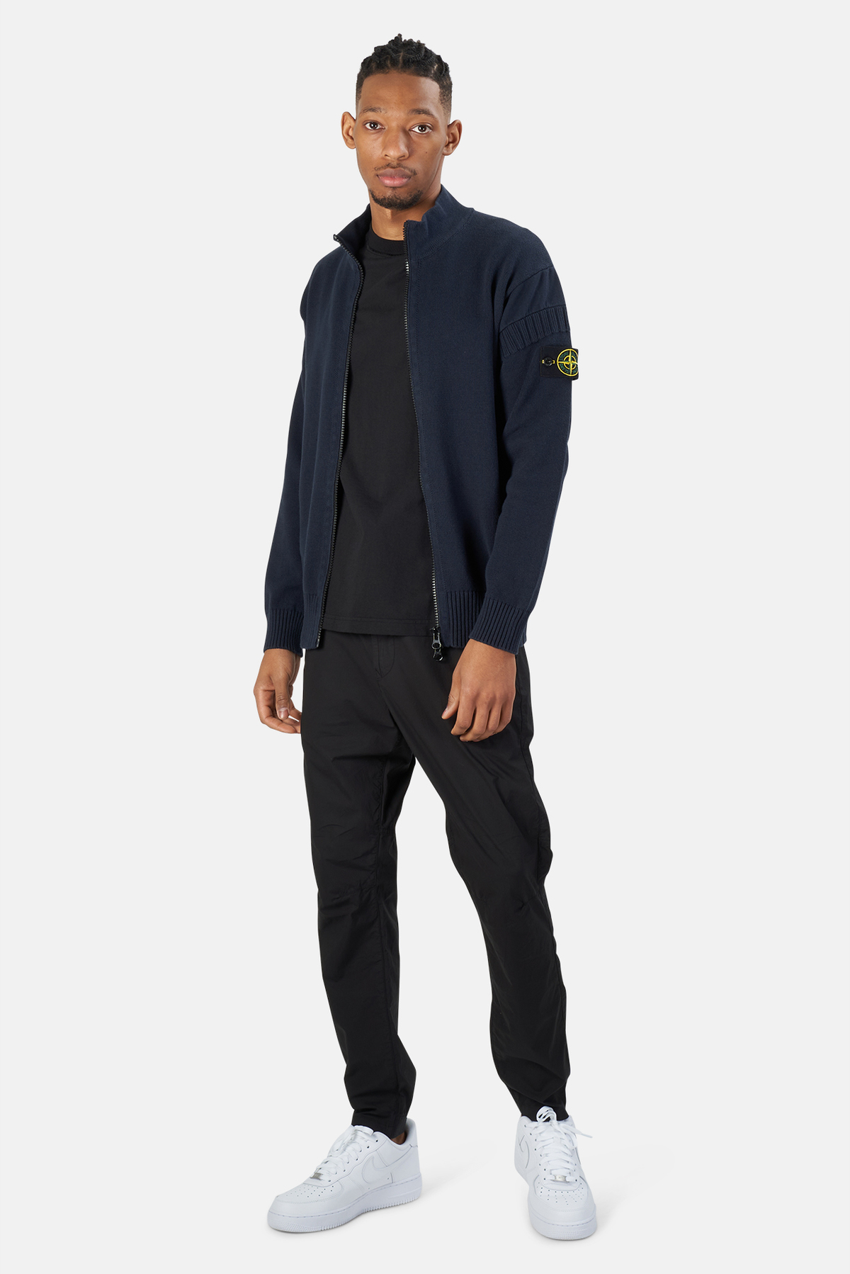 Stone Island Cotton Knit Zip Cardigan Sweater - Navy Blue | Garmentory