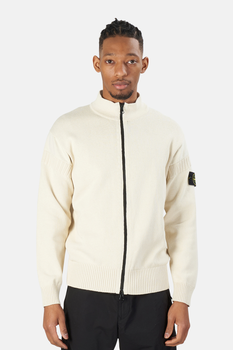 Stone Island Cotton Knit Zip Cardigan Sweater - Ivory | Garmentory