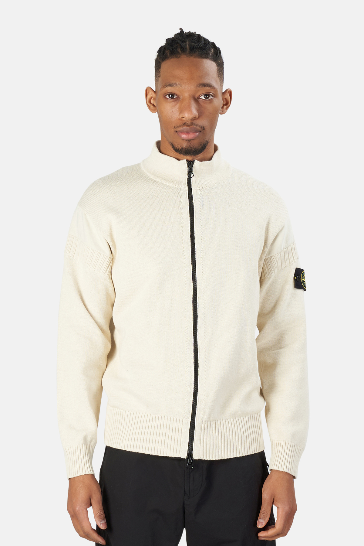 Stone Island Cotton Knit Zip Cardigan Sweater - Ivory | Garmentory