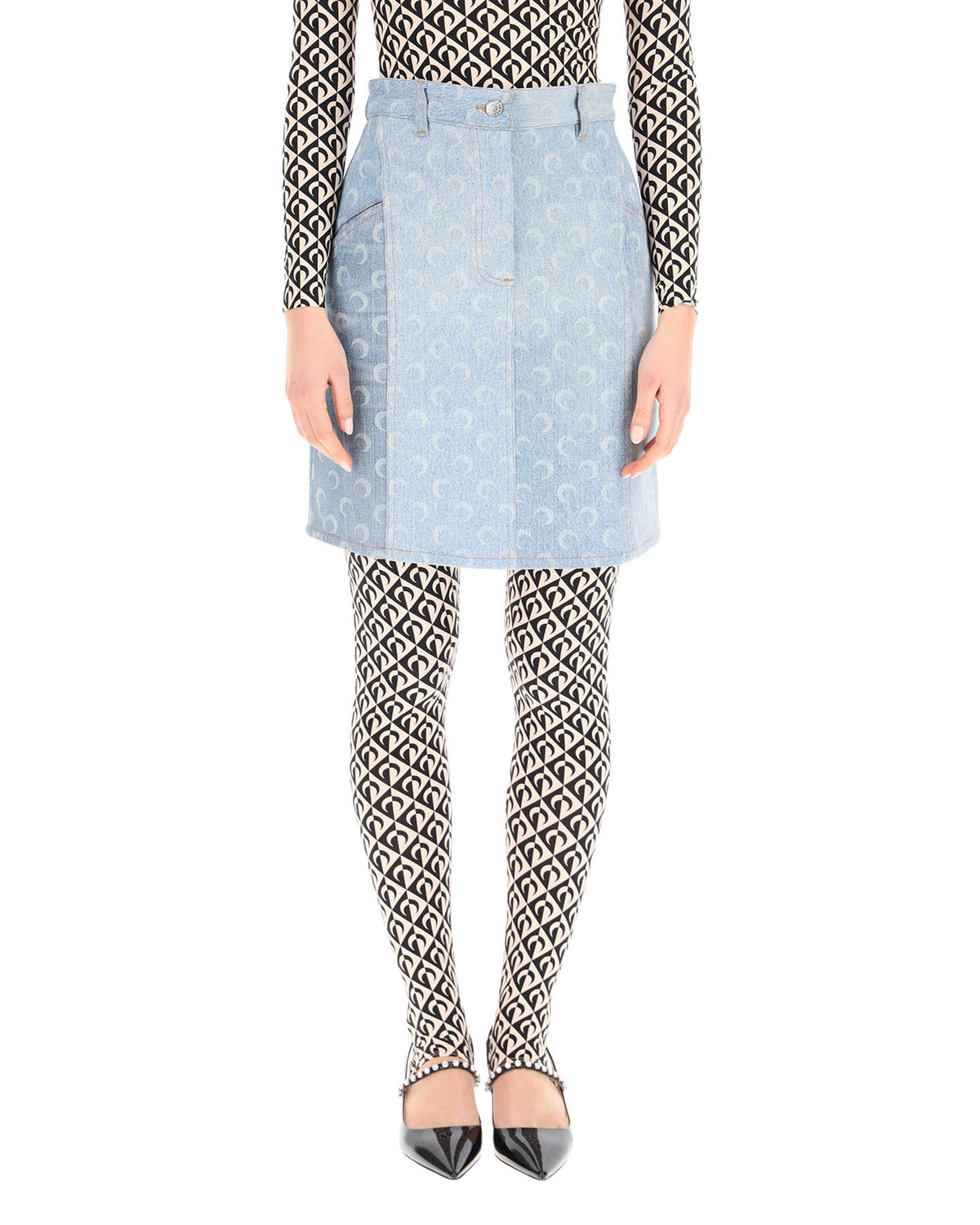 Marine Serre Moon Print Denim Mini Skirt | Garmentory