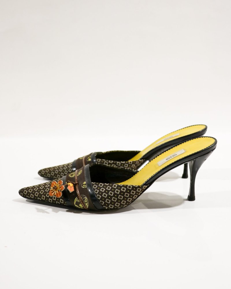 [pre-loved] Prada Embroidered Mules - Brown