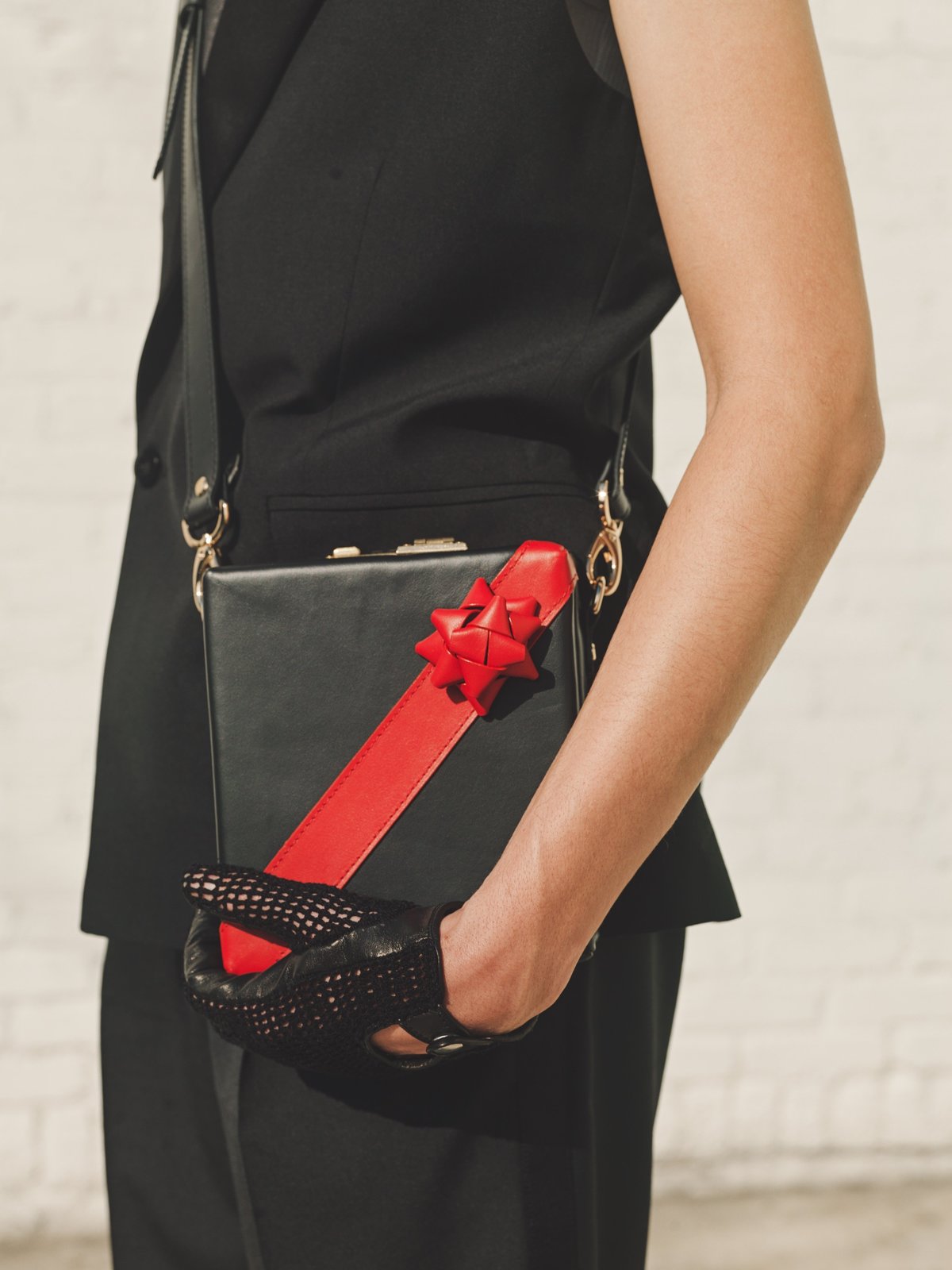Ernest W. Baker Leather Present Bag - Black/Red | Garmentory