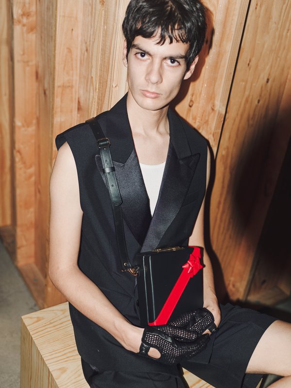 Ernest W. Baker Leather Present Bag - Black/Red | Garmentory