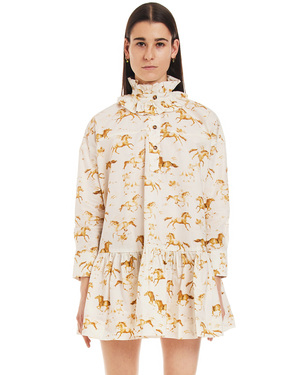 GANNI Oversize Dress with Horse Print - White | Garmentory