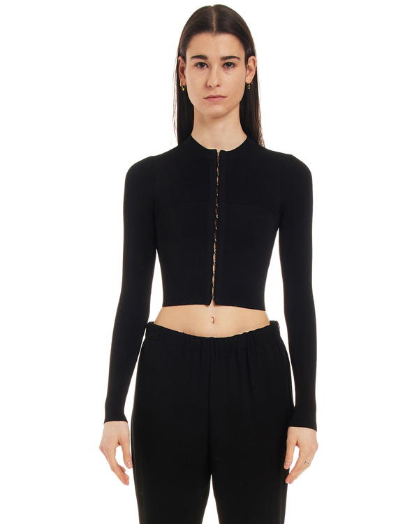 Dion Lee Cropped Hook and Eye Cardigan - black | Garmentory