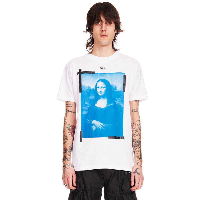 【Off-White】Blue Mona Lisa Overfit Short Sleeve T-shirt DHgate.com:Mens Cotton Loose Fit T-Shirt with Mona Lisa Oil