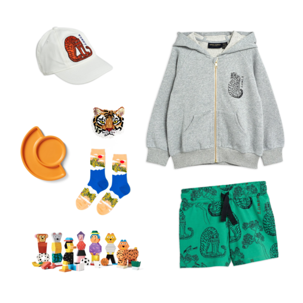 kids mini rodini tiger zip hoodie - grey melange kids mini rodini tiger zip hoodie - grey melange